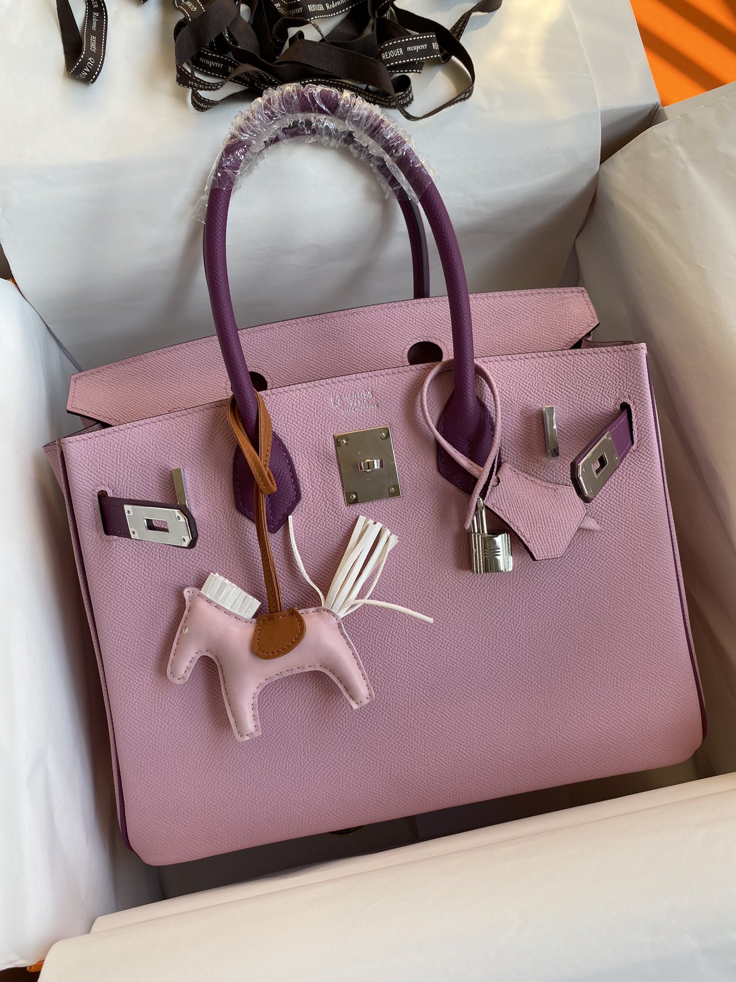 Hermes Birkin 30CM Epsom Leather Handbag Mauve Sylvestre